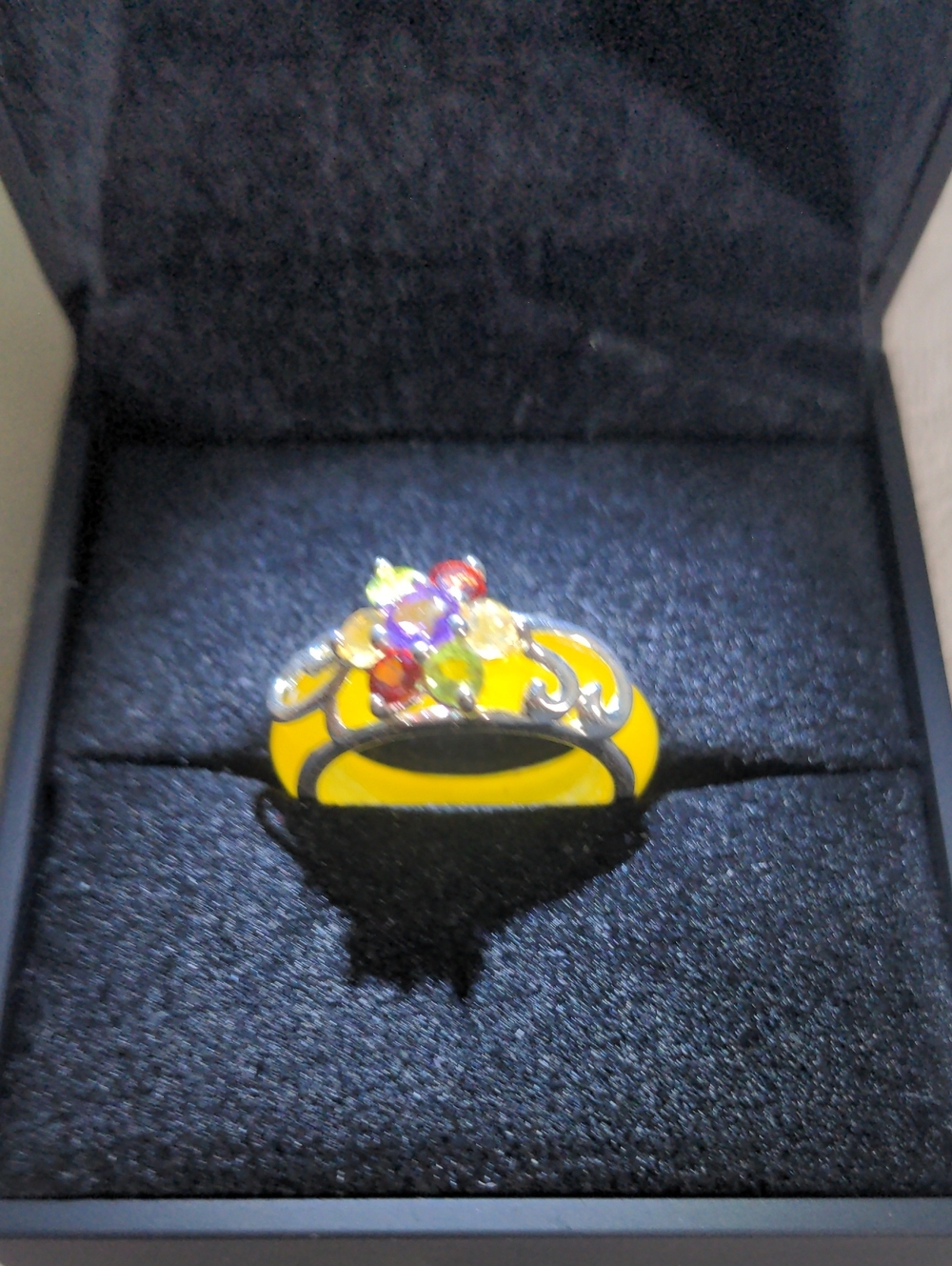 New Yellow Jade Sterling Silver  Ring  Multicolor Gemstones, Sz 7